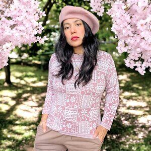 Laura Ashley vtge 90s NWTdead stock pink mauve floral knit cottage sweater S